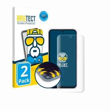 Face avant d’un emballage produit avec le logo de la marque BROTECT. À côté, l’appareil Samsung Galaxy A54 5G Enterprise Editi