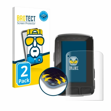 Face avant d’un emballage produit avec le logo de la marque BROTECT. À côté, l’appareil Wahoo Elemnt Roam V2 GPS est représent