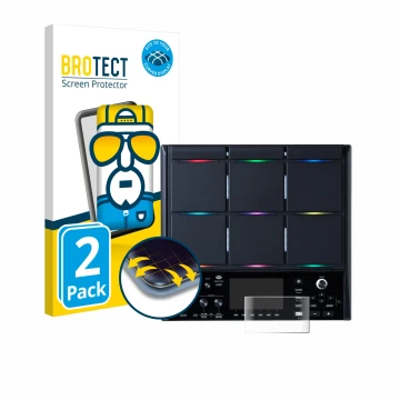 Face avant d’un emballage produit avec le logo de la marque BROTECT. À côté, l’appareil Roland SPD-SX PRO est représenté avec 