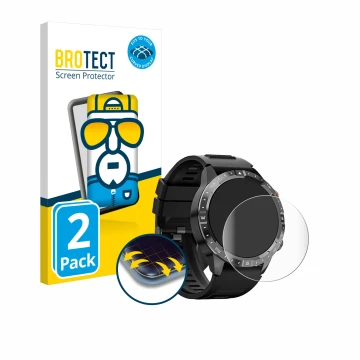 Face avant d’un emballage produit avec le logo de la marque BROTECT. À côté, l’appareil Sanorum Smartwatch 1.43