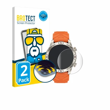 Face avant d’un emballage produit avec le logo de la marque BROTECT. À côté, l’appareil Bytelike Smartwatch 1.43