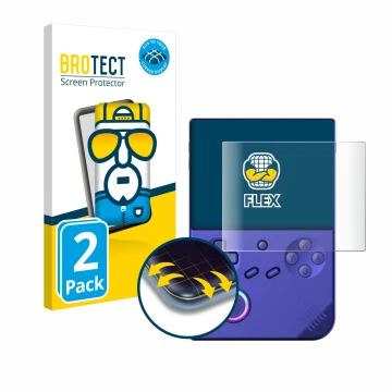 Face avant d’un emballage produit avec le logo de la marque BROTECT. À côté, l’appareil Anbernic RG40XXV est représenté avec l