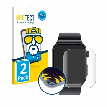 Face avant d’un emballage produit avec le logo de la marque BROTECT. À côté, l’appareil Douself Smartwatch 1.85
