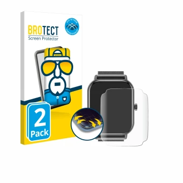Face avant d’un emballage produit avec le logo de la marque BROTECT. À côté, l’appareil Haulvean Smartwatch 1.85
