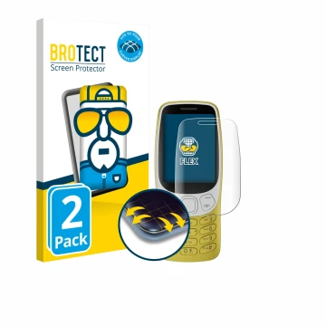 Face avant d’un emballage produit avec le logo de la marque BROTECT. À côté, l’appareil Nokia 3210 est représenté avec la prot