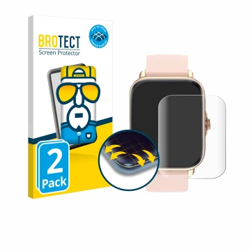 Face avant d’un emballage produit avec le logo de la marque BROTECT. À côté, l’appareil Janolty Smartwatch 1.83