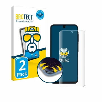 Face avant d’un emballage produit avec le logo de la marque BROTECT. À côté, l’appareil Samsung Galaxy A16 4G est représenté a