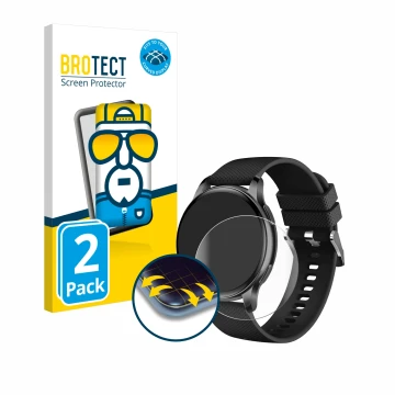 Face avant d’un emballage produit avec le logo de la marque BROTECT. À côté, l’appareil Maoo Ventura AMOLED Smartwatch 1.32