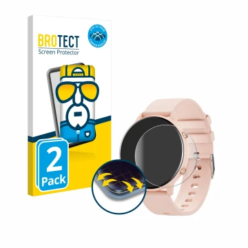 Face avant d’un emballage produit avec le logo de la marque BROTECT. À côté, l’appareil Hwagol Smartwatch G25 1.39