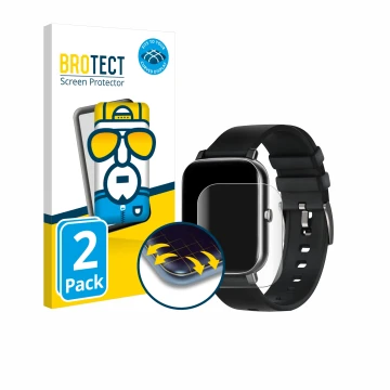 Face avant d’un emballage produit avec le logo de la marque BROTECT. À côté, l’appareil Ibettertec Smartwatch 1.69