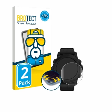 Face avant d’un emballage produit avec le logo de la marque BROTECT. À côté, l’appareil Garmin Descent G1 Solar est représenté