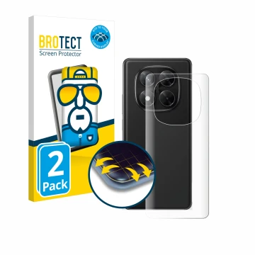 Face avant d’un emballage produit avec le logo de la marque BROTECT. À côté, l’appareil Xiaomi Redmi Note 14 Pro (Arrière) est