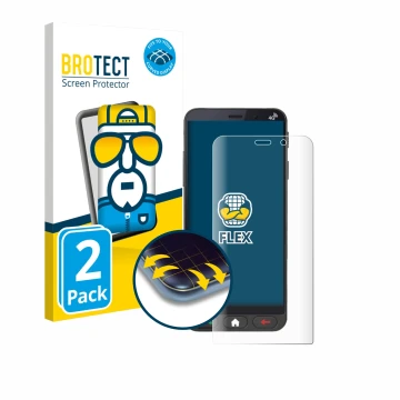 Face avant d’un emballage produit avec le logo de la marque BROTECT. À côté, l’appareil Brondi Amico Vero 4G est représenté av