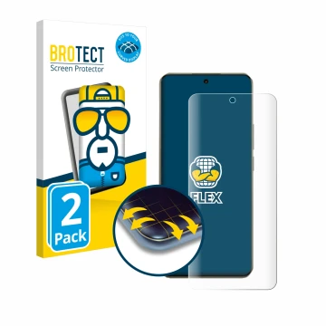 Face avant d’un emballage produit avec le logo de la marque BROTECT. À côté, l’appareil realme 14 Pro Plus est représenté avec