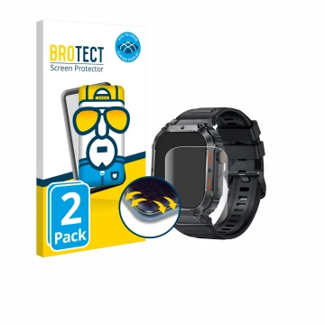 Face avant d’un emballage produit avec le logo de la marque BROTECT. À côté, l’appareil bedee Smartwatch 1.96
