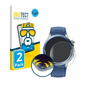 Face avant d’un emballage produit avec le logo de la marque BROTECT. À côté, l’appareil Oppo Watch X2 est représenté avec la p
