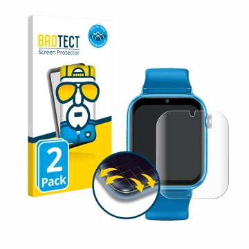 Face avant d’un emballage produit avec le logo de la marque BROTECT. À côté, l’appareil Maxcom FW59 Kiddo 4G est représenté av