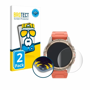 Face avant d’un emballage produit avec le logo de la marque BROTECT. À côté, l’appareil Xiaomi Mibro GS Active est représenté 