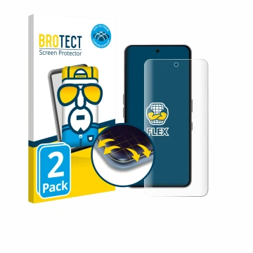 Face avant d’un emballage produit avec le logo de la marque BROTECT. À côté, l’appareil Nothing Phone (3a) Pro est représenté 