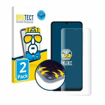 Face avant d’un emballage produit avec le logo de la marque BROTECT. À côté, l’appareil Samsung Galaxy A06 5G est représenté a