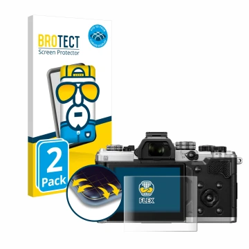 Face avant d’un emballage produit avec le logo de la marque BROTECT. À côté, l’appareil OM System OM-3 est représenté avec la 