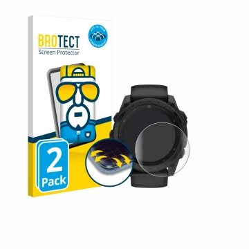 Face avant d’un emballage produit avec le logo de la marque BROTECT. À côté, l’appareil Garmin Tactix 8 AMOLED (51 mm) est rep