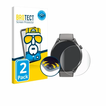 Face avant d’un emballage produit avec le logo de la marque BROTECT. À côté, l’appareil Hama Smartwatch 9000 est représenté av