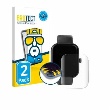 Face avant d’un emballage produit avec le logo de la marque BROTECT. À côté, l’appareil Hama Smartwatch 5000 est représenté av