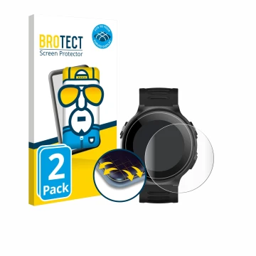 Face avant d’un emballage produit avec le logo de la marque BROTECT. À côté, l’appareil Kiprun GPS 500 Coros est représenté av