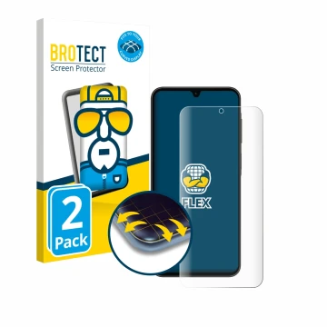 Face avant d’un emballage produit avec le logo de la marque BROTECT. À côté, l’appareil Samsung Galaxy A26 5G Enterprise Editi