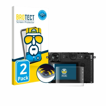 Face avant d’un emballage produit avec le logo de la marque BROTECT. À côté, l’appareil Fujifilm GFX 100RF est représenté avec