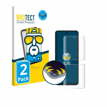 Face avant d’un emballage produit avec le logo de la marque BROTECT. À côté, l’appareil Motorola Razr 60 Ultra est représenté 