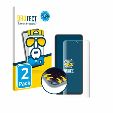 Face avant d’un emballage produit avec le logo de la marque BROTECT. À côté, l’appareil realme GT 7T est représenté avec la pr