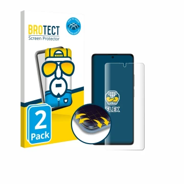 Face avant d’un emballage produit avec le logo de la marque BROTECT. À côté, l’appareil Xiaomi Poco M6 Pro 4G est représenté a