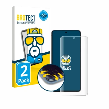 Face avant d’un emballage produit avec le logo de la marque BROTECT. À côté, l’appareil Samsung Galaxy S25 Edge est représenté