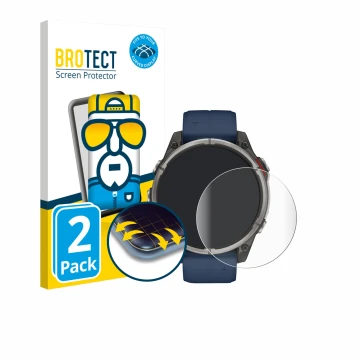 Face avant d’un emballage produit avec le logo de la marque BROTECT. À côté, l’appareil Garmin quatix 8 (47 mm) est représenté