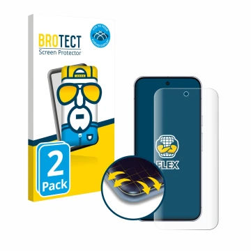 Face avant d’un emballage produit avec le logo de la marque BROTECT. À côté, l’appareil Google Pixel 10 Pro XL est représenté 