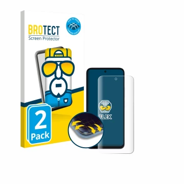 Face avant d’un emballage produit avec le logo de la marque BROTECT. À côté, l’appareil Xiaomi Redmi 15 4G est représenté avec