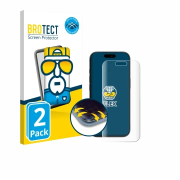 Face avant d’un emballage produit avec le logo de la marque BROTECT. À côté, l’appareil Apple iPhone 17 Pro est représenté ave