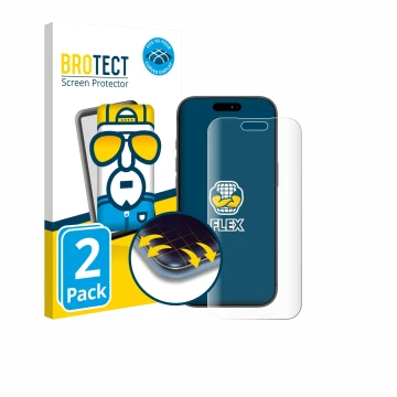 Face avant d’un emballage produit avec le logo de la marque BROTECT. À côté, l’appareil Apple iPhone 17 Pro Max est représenté