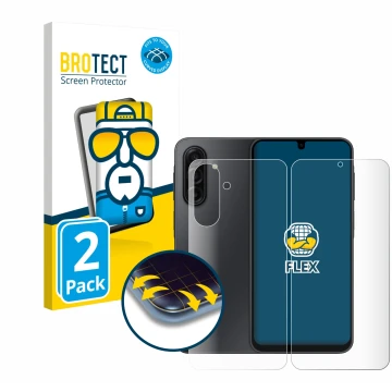 Face avant d’un emballage produit avec le logo de la marque BROTECT. À côté, l’appareil Samsung Galaxy A17 5G (Avant+Arrière) 