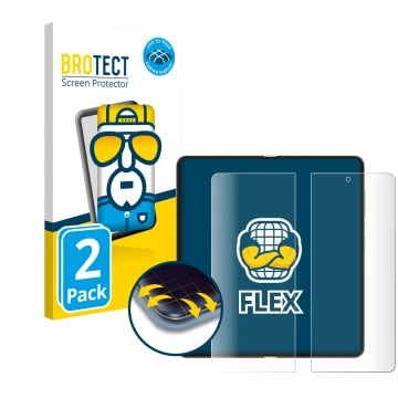 Face avant d’un emballage produit avec le logo de la marque BROTECT. À côté, l’appareil Honor Magic V5 (Affichage interne) est