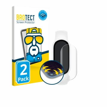 Face avant d’un emballage produit avec le logo de la marque BROTECT. À côté, l’appareil Xiaomi Smart Band 10 Ceramic Edition e