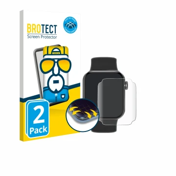 Face avant d’un emballage produit avec le logo de la marque BROTECT. À côté, l’appareil Aseeyirj Smartwatch 1.85
