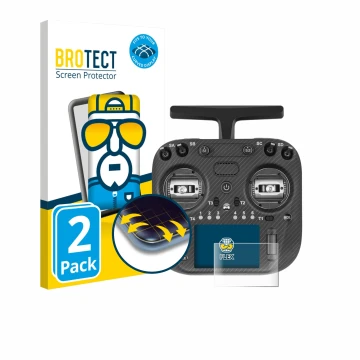 Face avant d’un emballage produit avec le logo de la marque BROTECT. À côté, l’appareil Radiomaster TX15 Max est représenté av