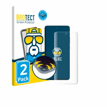 Face avant d’un emballage produit avec le logo de la marque BROTECT. À côté, l’appareil Motorola Edge 70 est représenté avec l