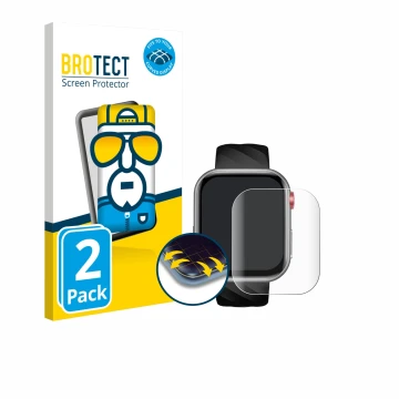 Face avant d’un emballage produit avec le logo de la marque BROTECT. À côté, l’appareil Taopon Smartwatch 1.97