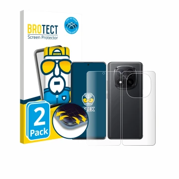 Face avant d’un emballage produit avec le logo de la marque BROTECT. À côté, l’appareil Xiaomi Redmi Note 14 Pro Plus 5G (Avan