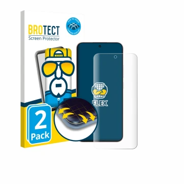 Face avant d’un emballage produit avec le logo de la marque BROTECT. À côté, l’appareil Oppo Reno 14 est représenté avec la pr