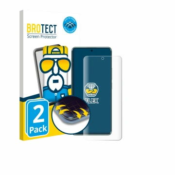 Face avant d’un emballage produit avec le logo de la marque BROTECT. À côté, l’appareil Xiaomi Redmi Note 14 Pro 4G est représ